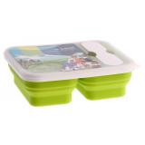 双格折叠饭盒 纳米硅胶便携饭盒 方便易携餐盒 花色橙食品级纳米硅胶 折叠饭盒 便携出行 清洗方便 安全环保